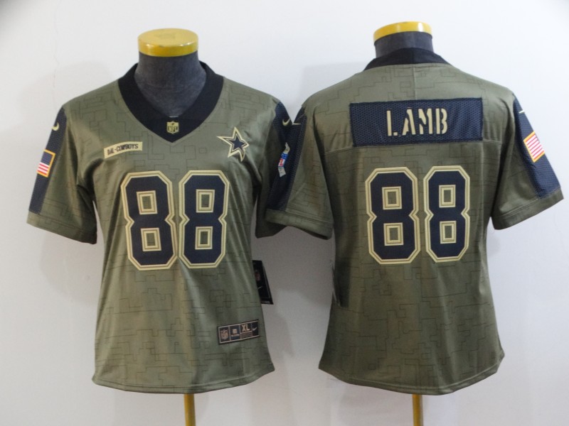 2021 Women Dallas Cowboys 88 Lamb Nike Olive Salute To Service Limited NFL jersey